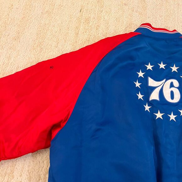 Vintage Philadelphia 76ers Jacket 2XL Blue Y2K Nike NBA Basketball Satin Bomber - Picture 7 of 9